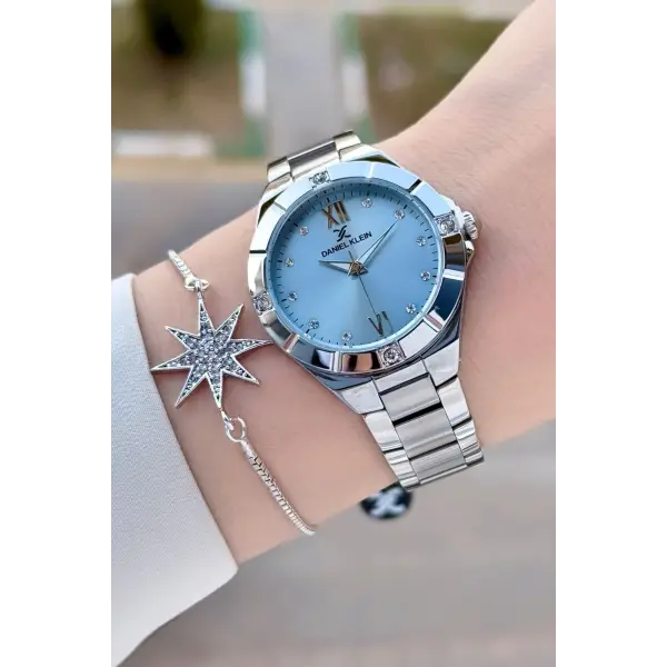 Daniel Klein DKISTE1574 Kadranı Mavi Kordonu Gümüş Renk 33 mm Kadın Kol Saati ve Bileklik