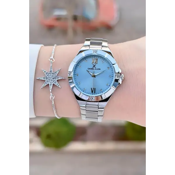 Daniel Klein DKISTE1574 Kadranı Mavi Kordonu Gümüş Renk 33 mm Kadın Kol Saati ve Bileklik