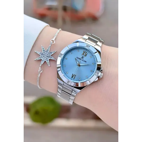Daniel Klein DKISTE1574 Kadranı Mavi Kordonu Gümüş Renk 33 mm Kadın Kol Saati ve Bileklik
