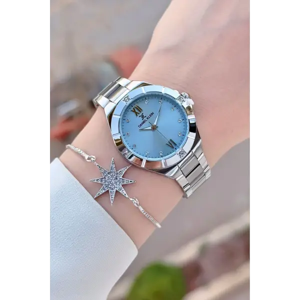 Daniel Klein DKISTE1574 Kadranı Mavi Kordonu Gümüş Renk 33 mm Kadın Kol Saati ve Bileklik