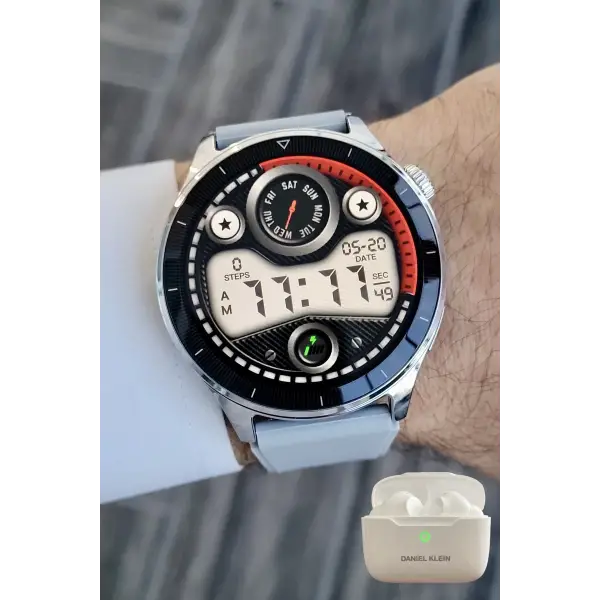 Gri Renk Android/ios Uyumlu Akıllı Saat ve Bluetooth Kulaklık