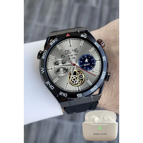 Pusulalı Barometreli Çift Kordonlu Android/ios Uyumlu Akıllı Saat ve Bluetooth Kulaklık