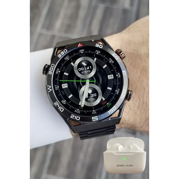 Pusulalı Barometreli Çift Kordonlu Android/ios Uyumlu Akıllı Saat ve Bluetooth Kulaklık