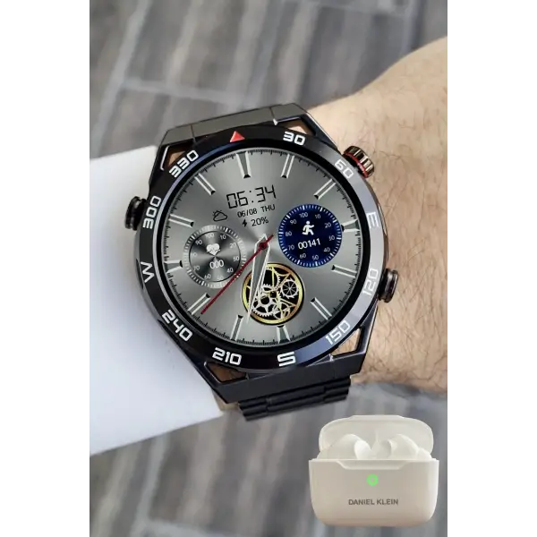 Pusulalı Barometreli Çift Kordonlu Android/ios Uyumlu Akıllı Saat ve Bluetooth Kulaklık