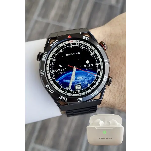 Pusulalı Barometreli Çift Kordonlu Android/ios Uyumlu Akıllı Saat ve Bluetooth Kulaklık