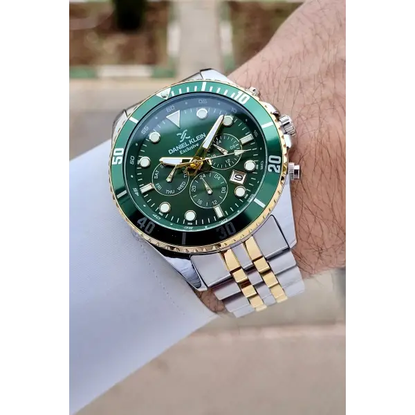 Kadranı Yeşil Kordonu Gold Gümüş Renk 45 mm Erkek Kol Saati