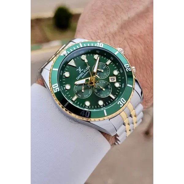 Kadranı Yeşil Kordonu Gold Gümüş Renk 45 mm Erkek Kol Saati
