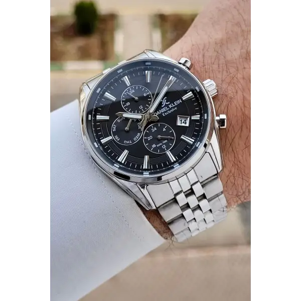 Kadranı Siyah Kordonu Gümüş Renk 43 mm Erkek Kol Saati