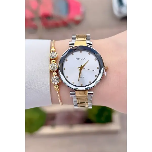 Gold Gümüş Renk 33 mm Kadın Kol Saati ve Bileklik