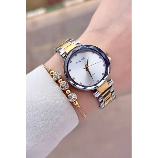 Gold Gümüş Renk 33 mm Kadın Kol Saati ve Bileklik