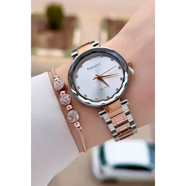 Rose Gümüş Renk 33 mm Kadın Kol Saati ve Bileklik