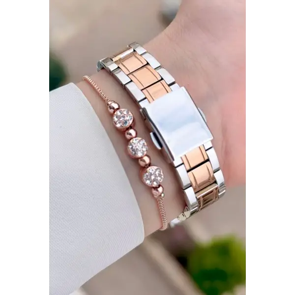 Rose Gümüş Renk 33 mm Kadın Kol Saati ve Bileklik