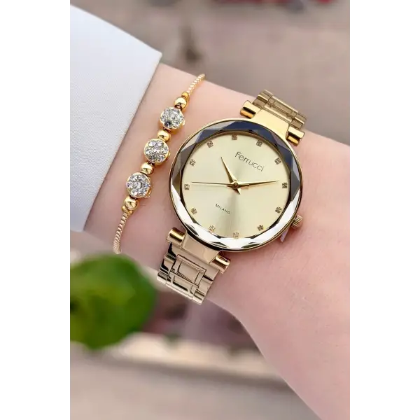 Gold Renk 33 mm Kadın Kol Saati ve Bileklik