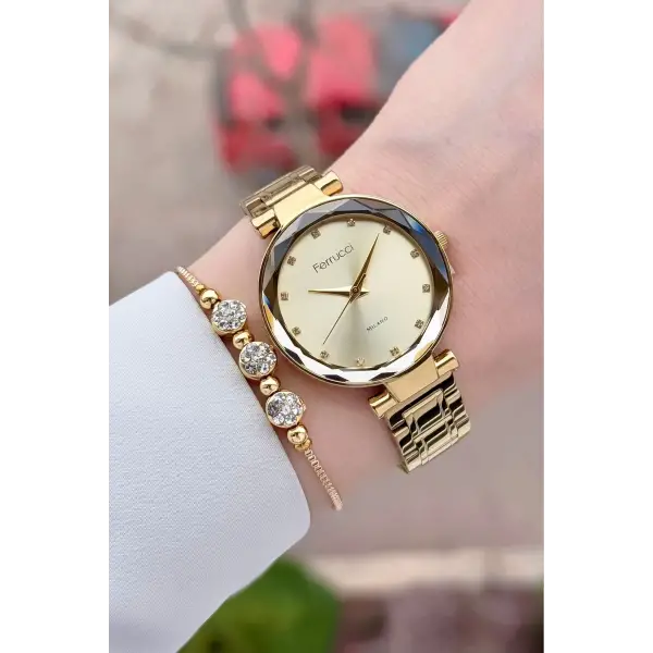 Gold Renk 33 mm Kadın Kol Saati ve Bileklik