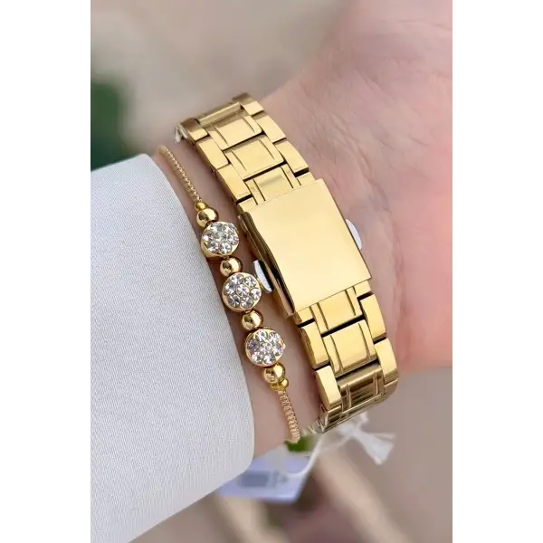 Gold Renk 33 mm Kadın Kol Saati ve Bileklik