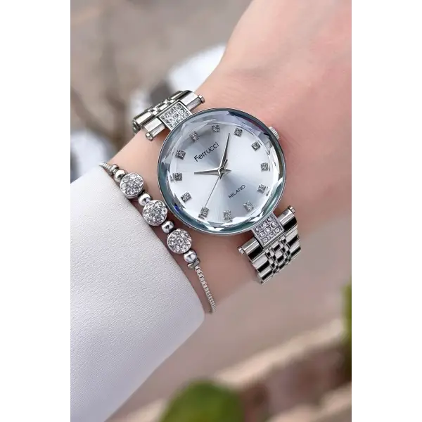 Gümüş Renk 32 Mm Kadın Kol Saati Ve Bileklik