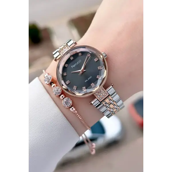 Rose Gümüş Renk 32 Mm Kadın Kol Saati Ve Bileklik