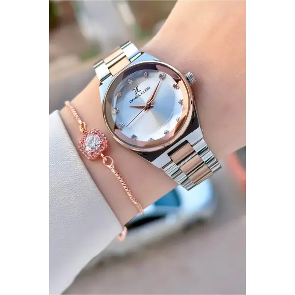 Rose Gümüş Renk Kadın Kol Saati Ve Bielklik