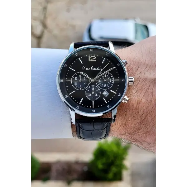 Kasası Gümüş Kordonu Siyah Renk 44 Mm Erkek Kol Saati