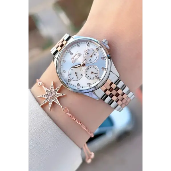 Rose Gümüş Renk Kadın Kol Saati Ve Bileklik