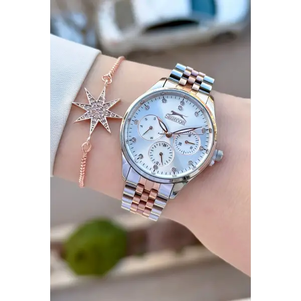 Rose Gümüş Renk Kadın Kol Saati Ve Bileklik