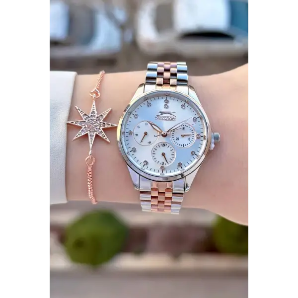 Rose Gümüş Renk Kadın Kol Saati Ve Bileklik