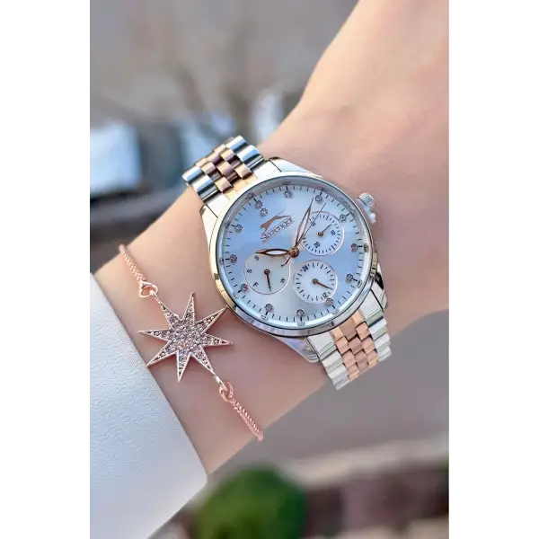 Rose Gümüş Renk Kadın Kol Saati Ve Bileklik