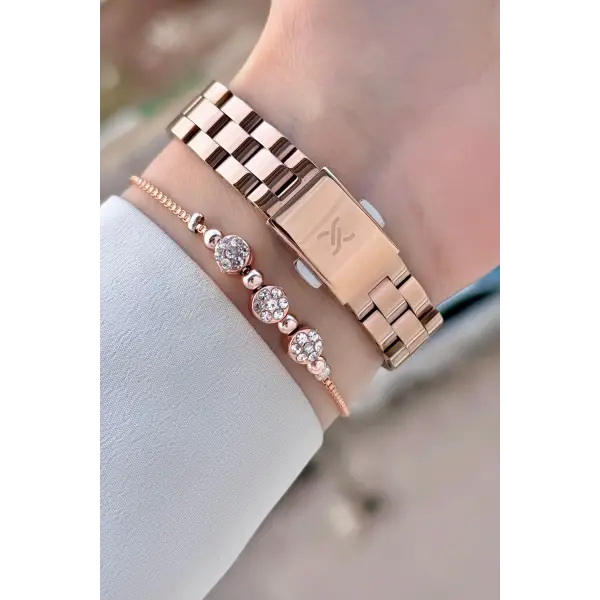 Rose Renk Kadın Kol Saati Ve Bileklik