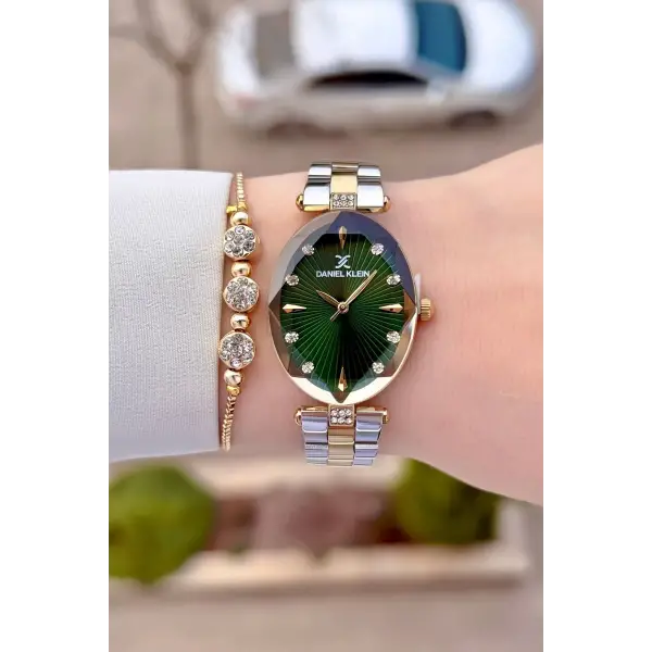 Kadranı Yeşil Kordonu Gold Gümüş Renk Kadın Kol Saati Ve Bileklik