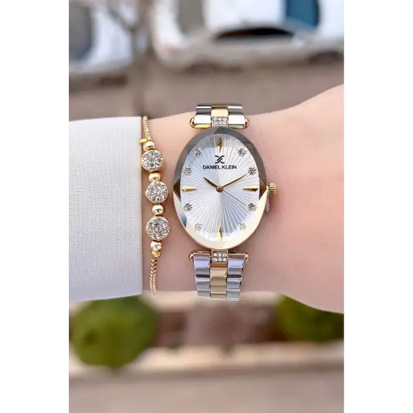 Gold Gümüş Renk Kadın Kol Saati Ve Bileklik