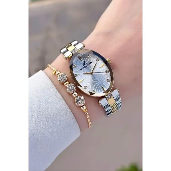 Gold Gümüş Renk Kadın Kol Saati Ve Bileklik