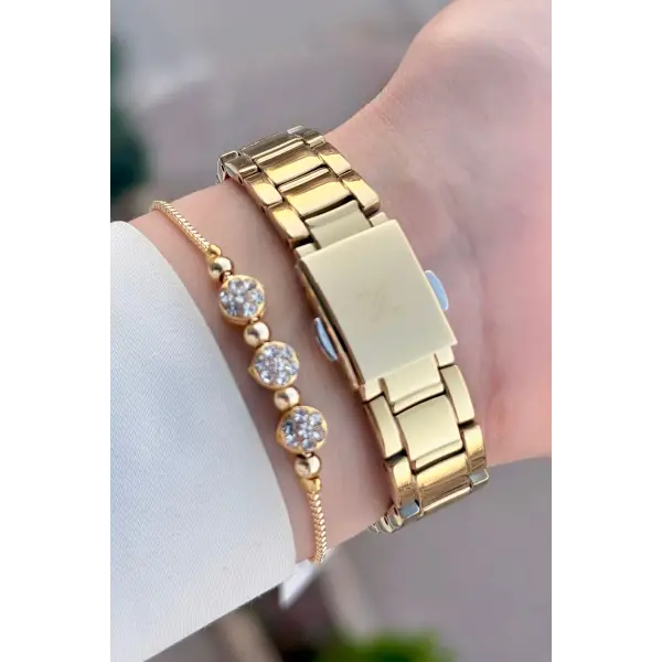 Gold Renk Kadın Kol Saati Bileklik