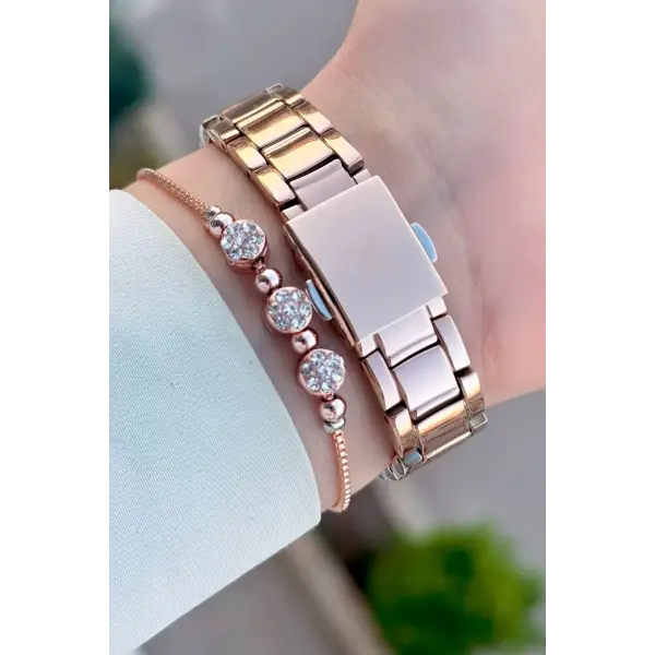 Rose Renk Kadın Kol Saati Bileklik