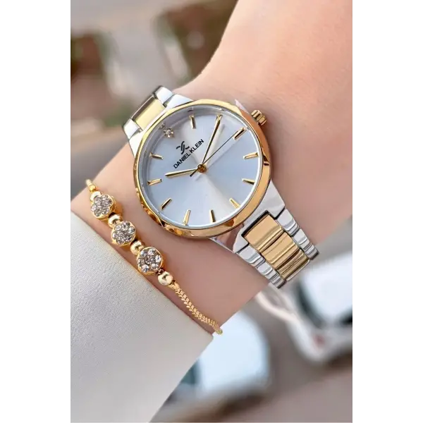 Gold Gümüş Renk Kadın Kol Saati+bileklik