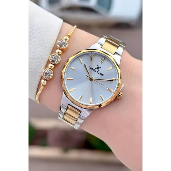 Gold Gümüş Renk Kadın Kol Saati+bileklik