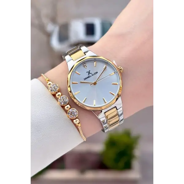 Gold Gümüş Renk Kadın Kol Saati+bileklik