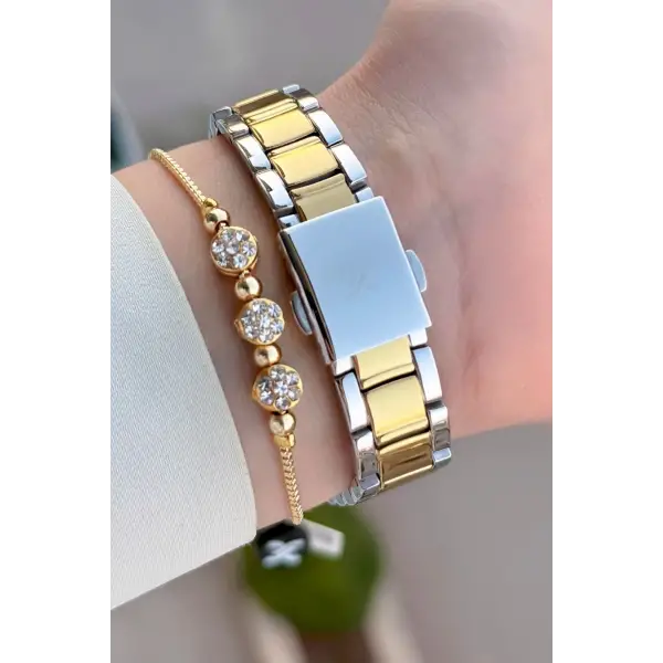 Gold Gümüş Renk Kadın Kol Saati+bileklik