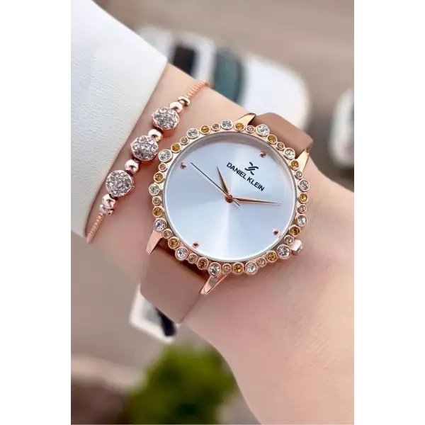 Kasası Rose Kordonu Vizon Renk Kadın Kol Saati Ve Bileklik