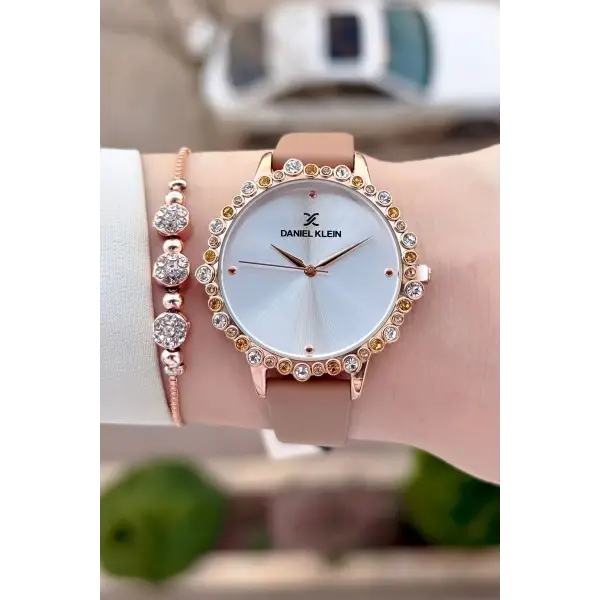 Kasası Rose Kordonu Vizon Renk Kadın Kol Saati Ve Bileklik