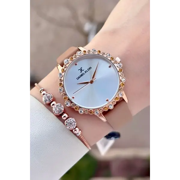 Kasası Rose Kordonu Vizon Renk Kadın Kol Saati Ve Bileklik