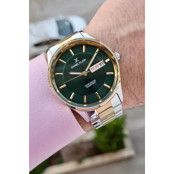 Kadranı Yeşil Kordonu Gold Gümüş Renk Takvimli 44 Mm Erkek Kol Saati