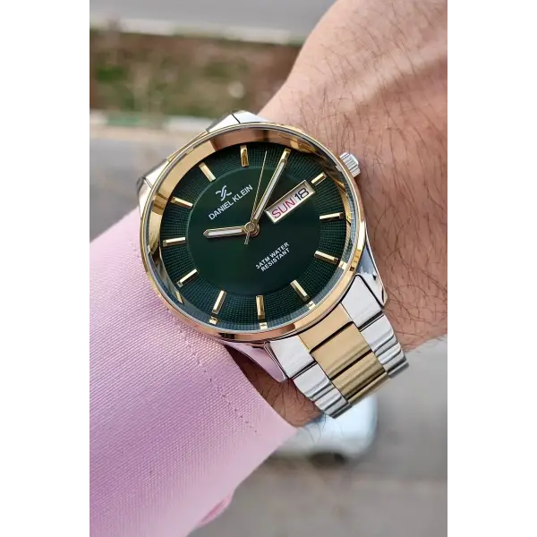 Kadranı Yeşil Kordonu Gold Gümüş Renk Takvimli 44 Mm Erkek Kol Saati