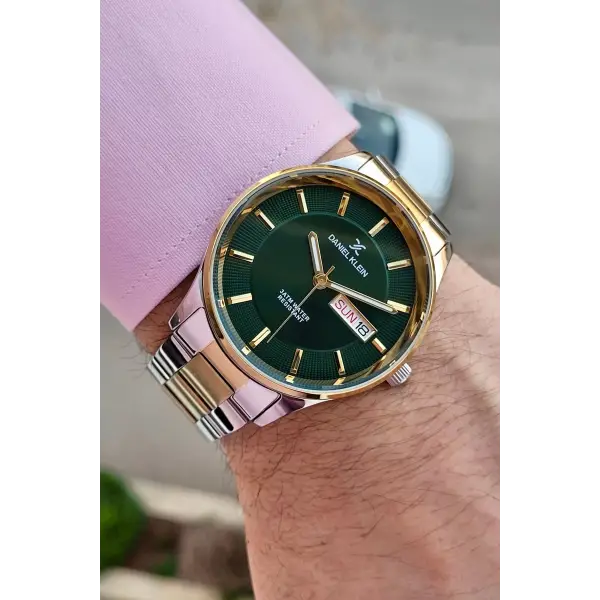 Kadranı Yeşil Kordonu Gold Gümüş Renk Takvimli 44 Mm Erkek Kol Saati
