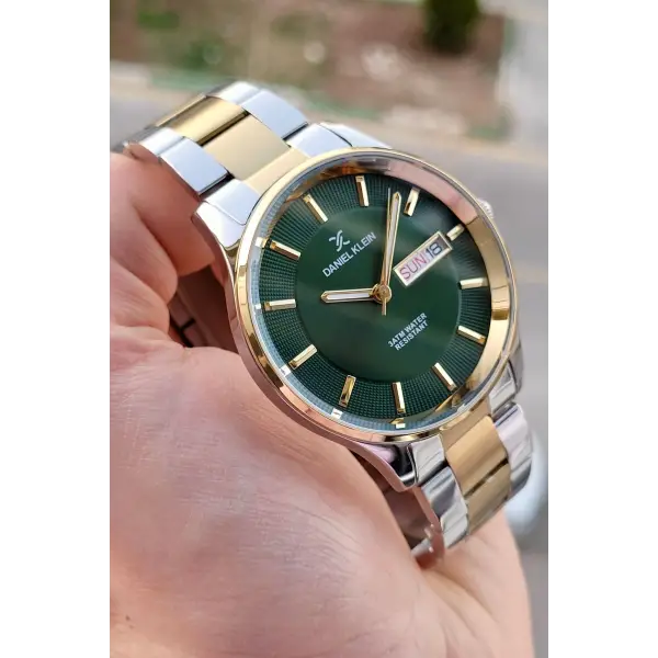 Kadranı Yeşil Kordonu Gold Gümüş Renk Takvimli 44 Mm Erkek Kol Saati