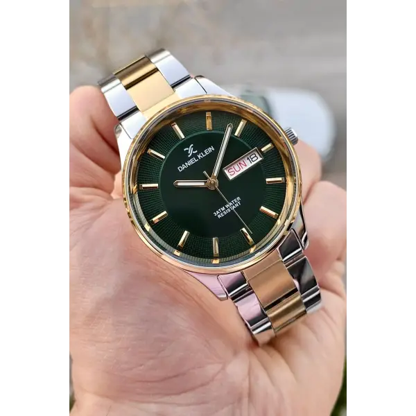 Kadranı Yeşil Kordonu Gold Gümüş Renk Takvimli 44 Mm Erkek Kol Saati