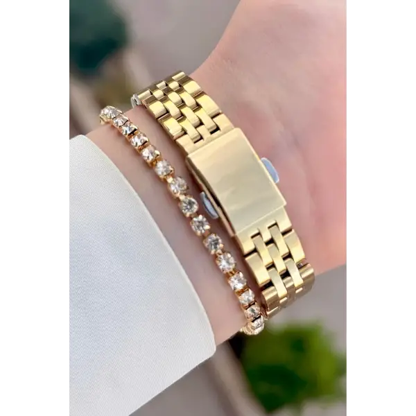 Gold Renk Kadın Kol Saati Ve Bileklik