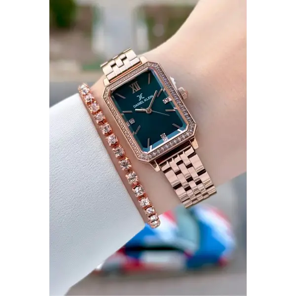 Kadranı Mavi Kordonu Rose Renk Kadın Kol Saati Ve Bileklik