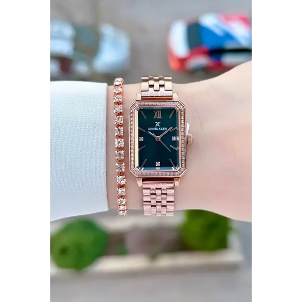 Kadranı Mavi Kordonu Rose Renk Kadın Kol Saati Ve Bileklik