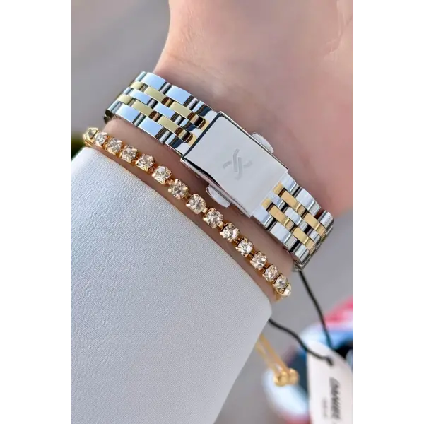 Kadranı Yeşil Kordonu Gold Gümüş Renk Kadın Kol Saati Ve Bileklik