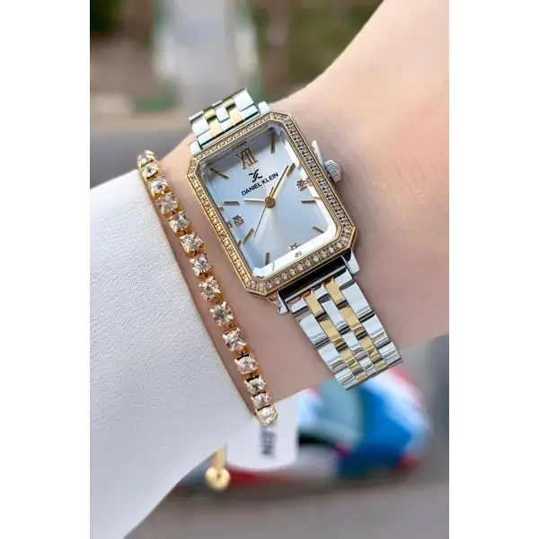 Gold Gümüş Renk Kadın Kol Saati Ve Bileklik